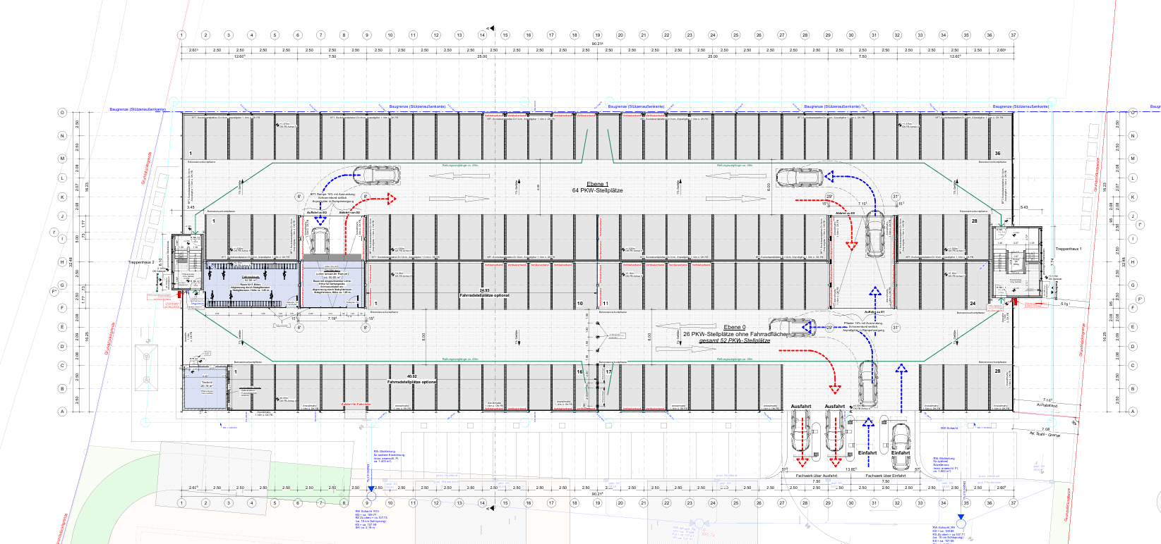 Parkhaus Ebene 0 und 1 Grundriss